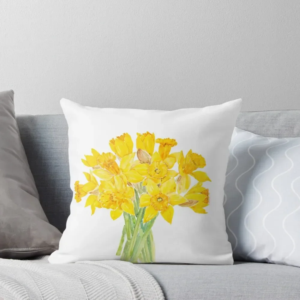 yellow daffodils bouquet watercolor hand painted Throw Pillow autumn pillowcase Sofa Cushion Cover pillow