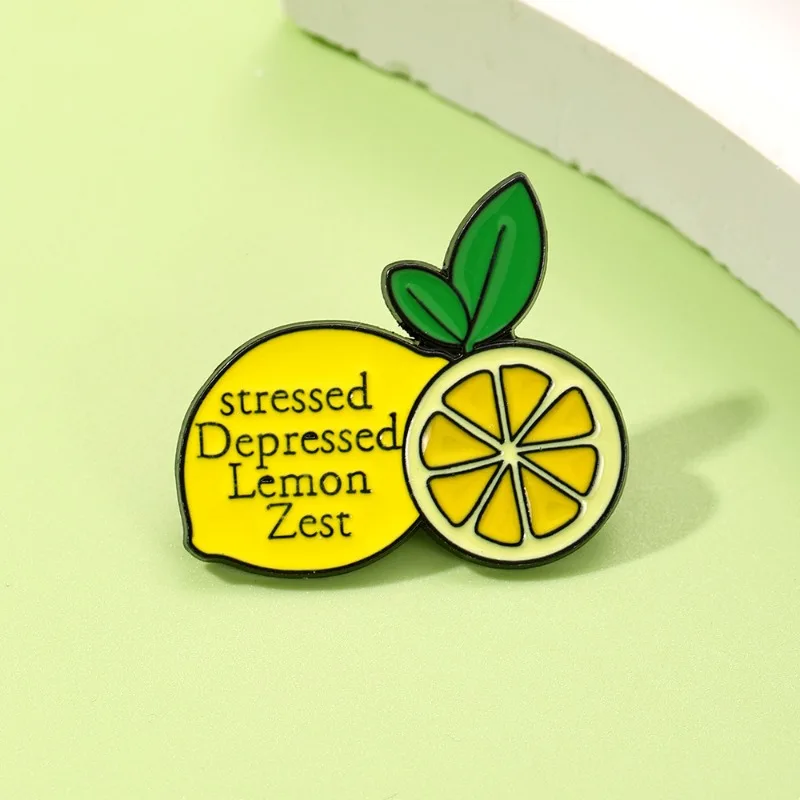 New Funny Lemon Letter Design Brooch Cute Fruit Metal Enamel Badge Pin DIY Clothing Bags Shoes Hat Scarf T-shirt Jeans Accessory