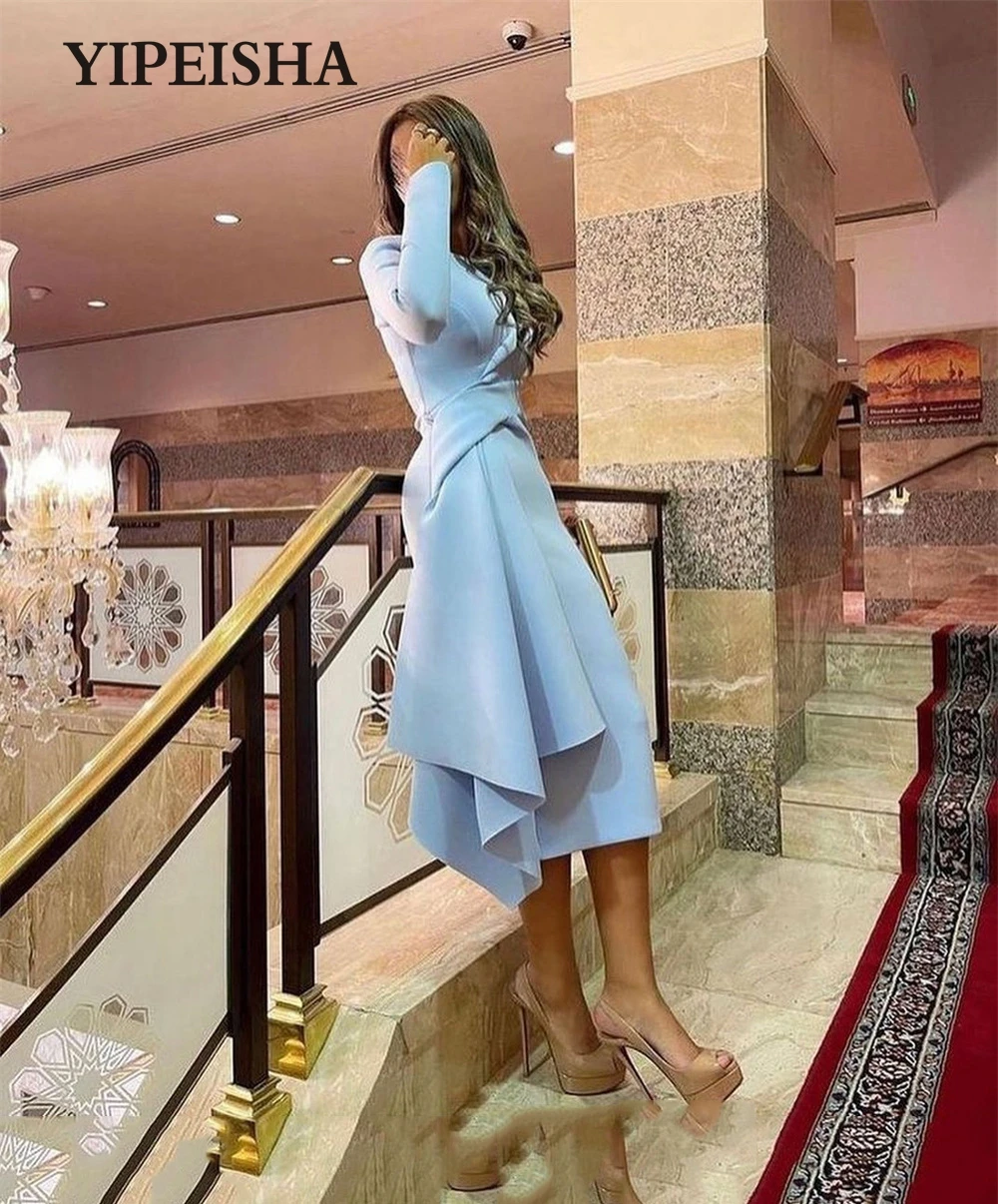 Long Sleeve Round Neck Prom Gown A-line Solid Color Sexy Knee-Length Temperament Party Dresses فساتين السهرة 2023 جديده