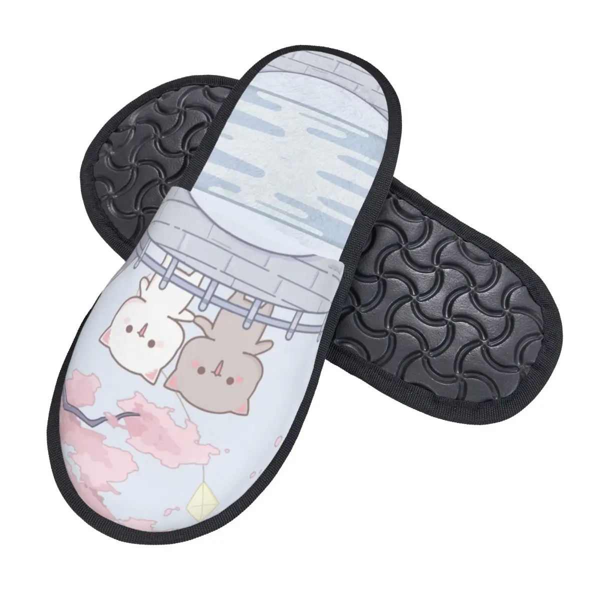 Custom Romantic Peach And Goma Mochi Cat Soft Memory Foam House Slippers Women Comfy Warm Anti-Skid Slipper