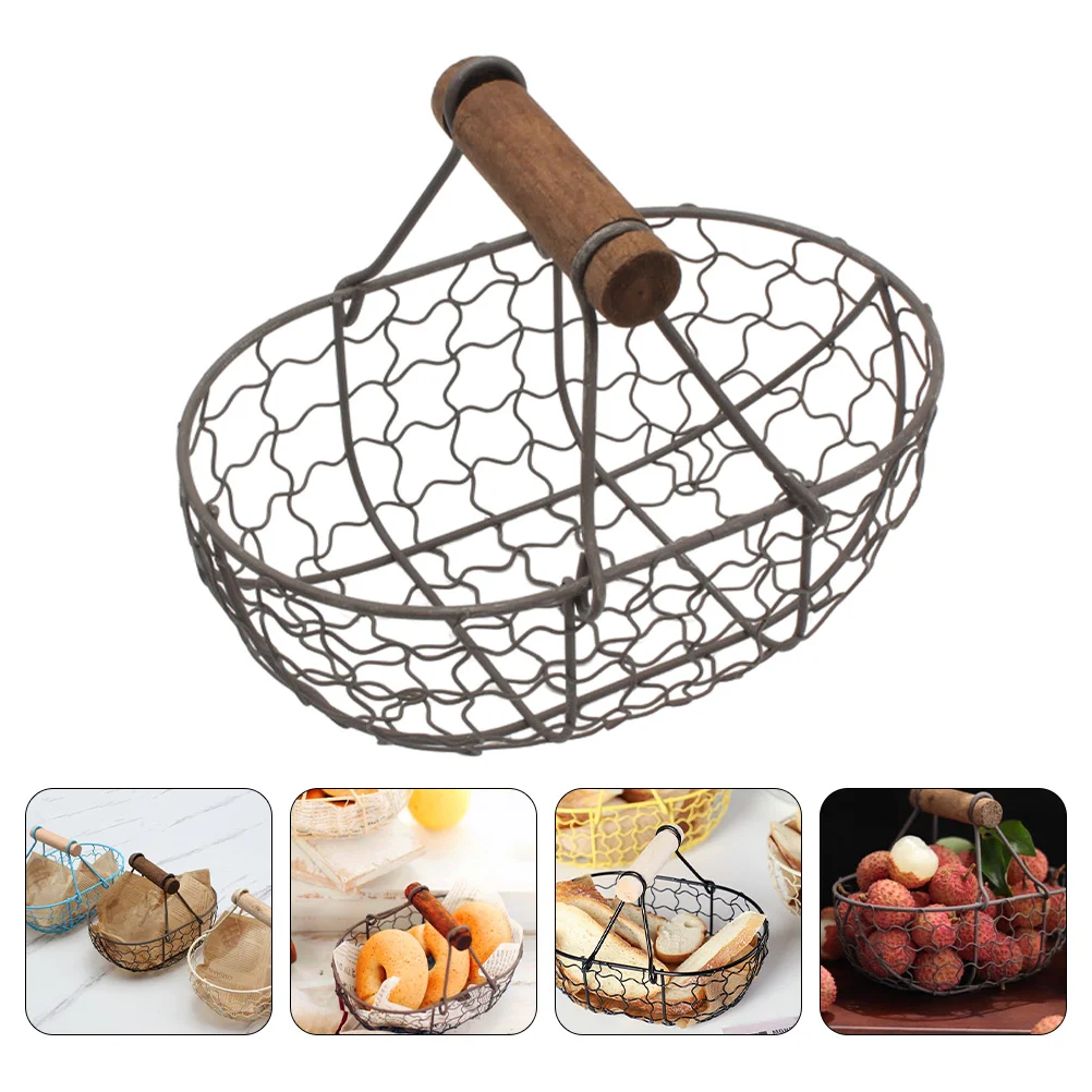 Basket Egg Wire Storage Fruit Baskets Metal Holder Eggs Fresh Bowl Chicken Gathering Countertop Container Bread Vegetable Handle