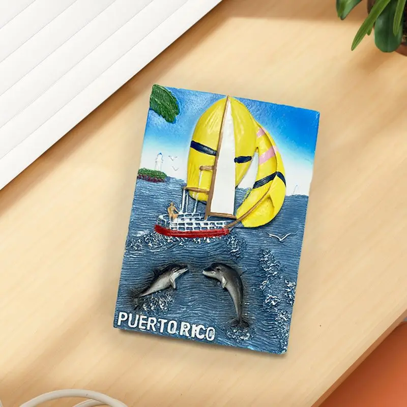 

American Puerto Rico Dolphin Sailboat High-end Sea View Magnetic Fridge Magnet Travel Souvenir Decorative Craft
