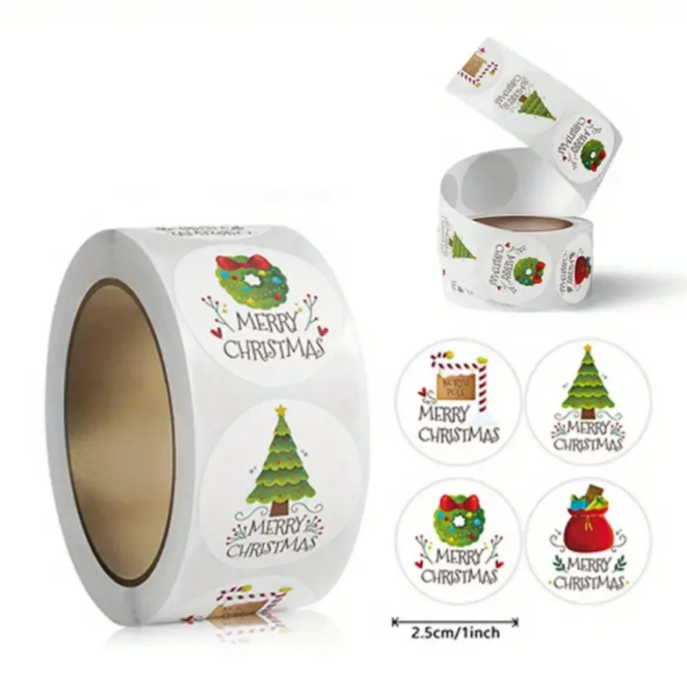 2026 Merry Christmas Round Stickers Xmas Tree Wreath Gift Bag North Pole Sealing Labels Self Adhesive Gift Wrap Stickers Holiday Envelope Decor Tags for Xmas Party Packaging Supplies view 2
