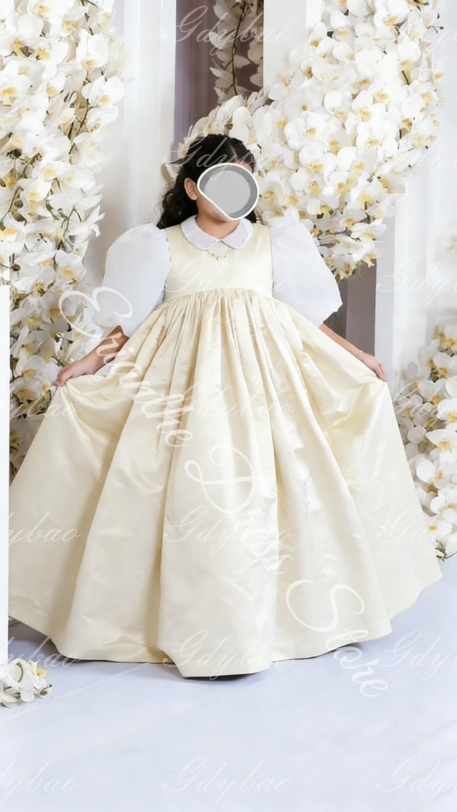 Robe à fleurs en Satin ivoire pour filles, personnalisée, demi-manches, taille haute, demoiselle d'honneur, fête d'anniversaire pour enfants, robes de bal de première Communion