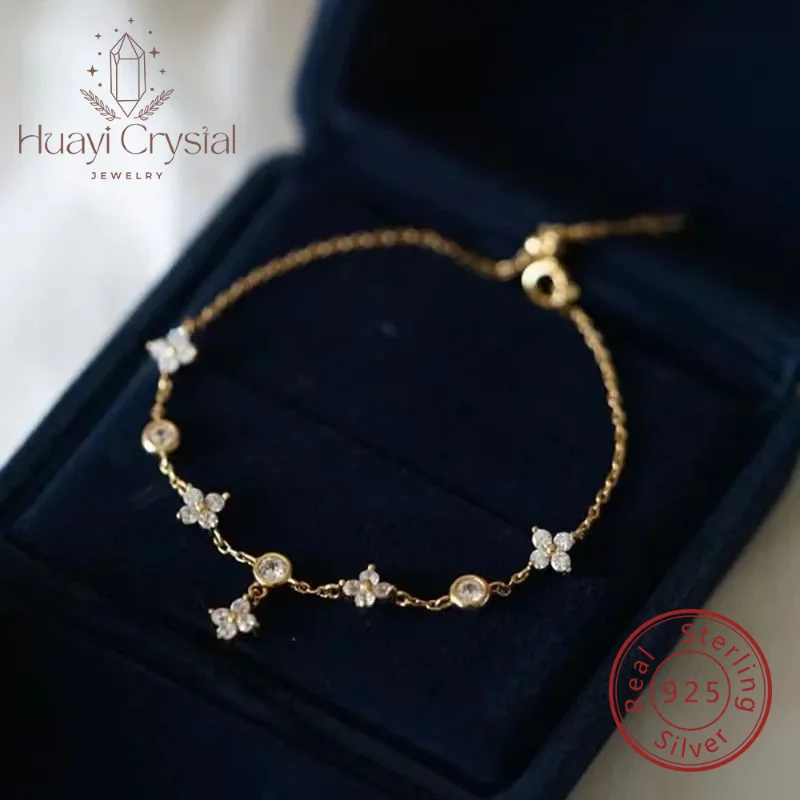 

S925 sterling silver Clover bracelet inlaid zircon 18K gold plating Starry Sky four-leaf flower light luxury 24 years New