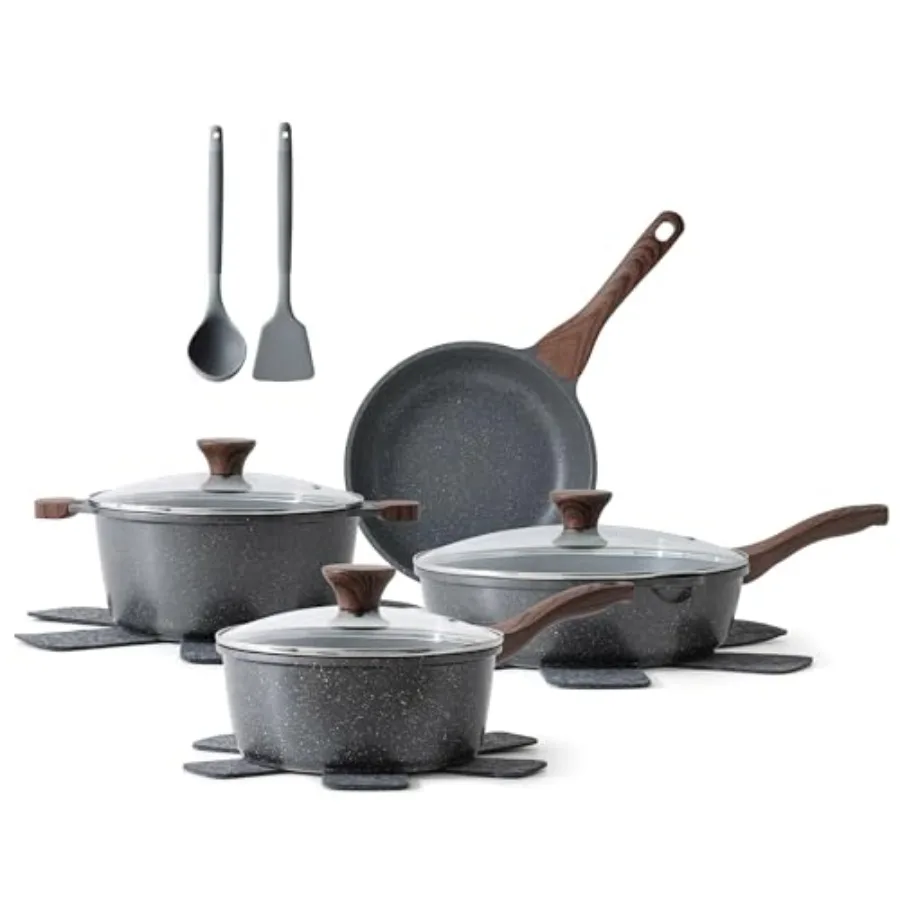 

Nonstick Cookware Set 13Piece Non Stick Pots and Pans Set with Swiss Granite Coating for Healthy Kitchen Cooking StayCool Handl