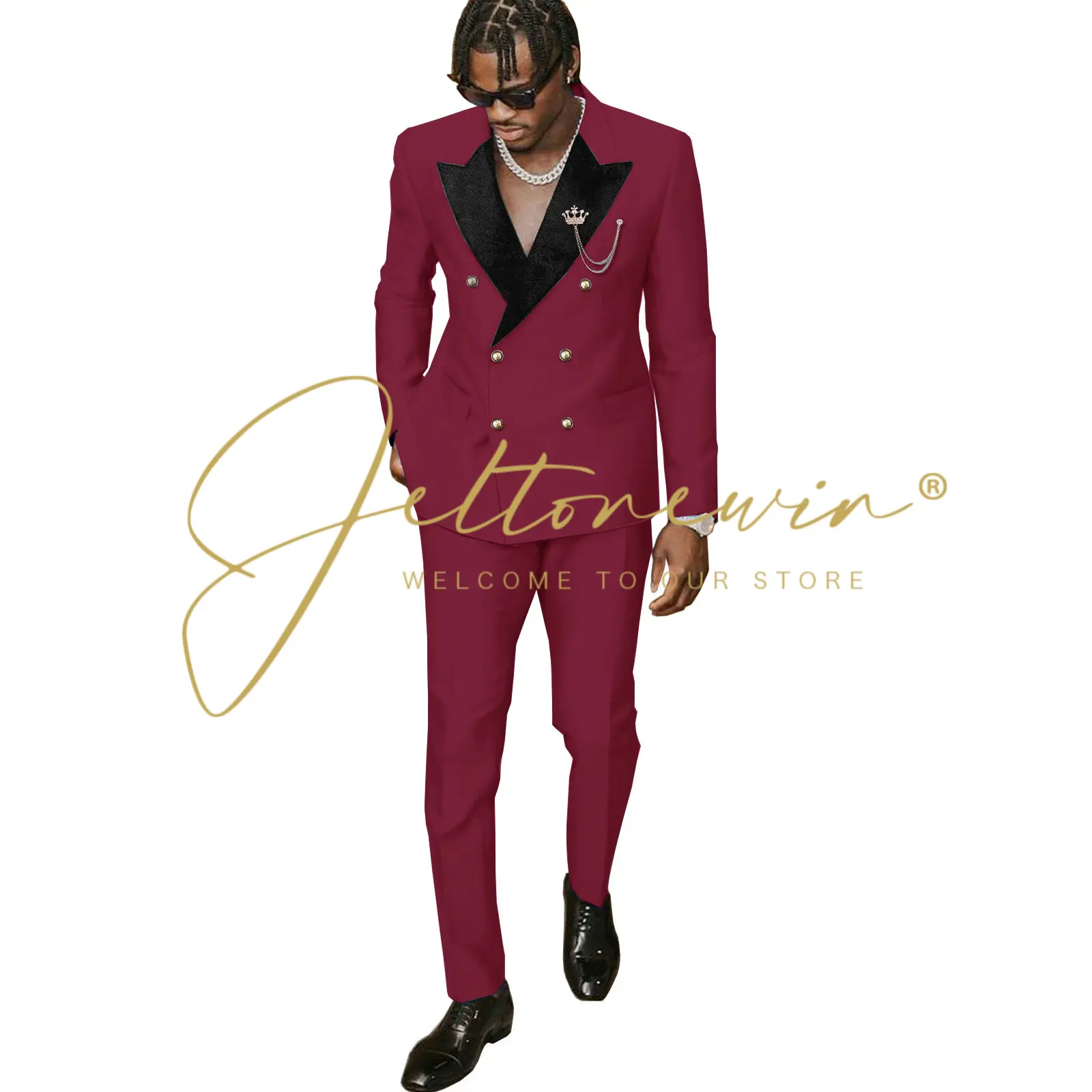 Red Men Suits Slim Fit 2 Piece Double Breasted Suit Men Wedding Prom Party Business (Blazer+Pants) Wedding Suits for Men