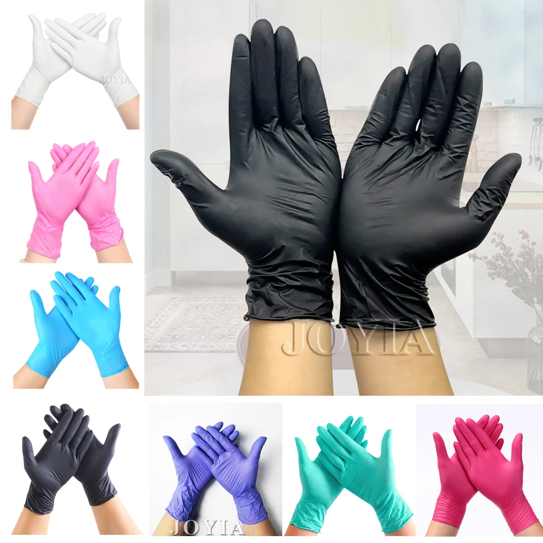 Luvas de nitrilo descartáveis pretas, sem látex, luva de tatuagem para trabalho, cozinha, limpa, pequena, média, grande, rosa, XS, XL, 20, 50, 100pcs