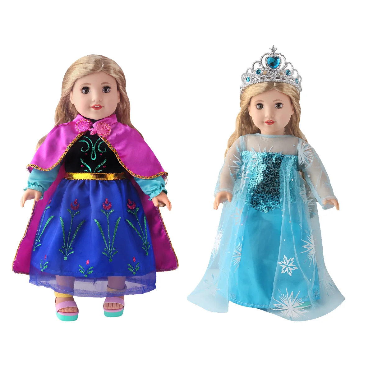 Anna Purple Dress Cosplay Anime Figure Costume 18 Inch Girl Doll Clothes American Ours & Generation Kids Toys Dolls Accessories