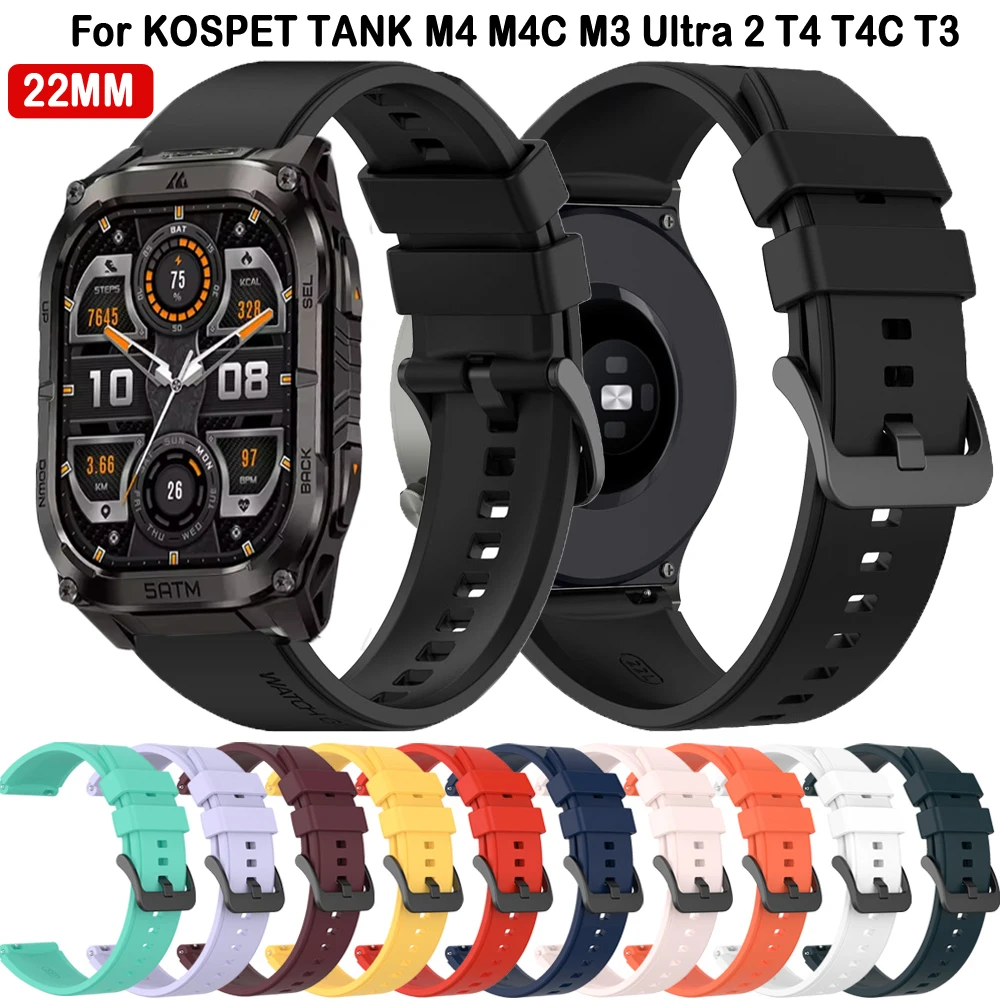 Pulseira de Silicone Masculina 22mm para KOSPET TANK M4C M4, KOSPET MAGIC P10 R10/Orb Pulse, Bracelete T4 T4C T3 Ultra 2 M3
