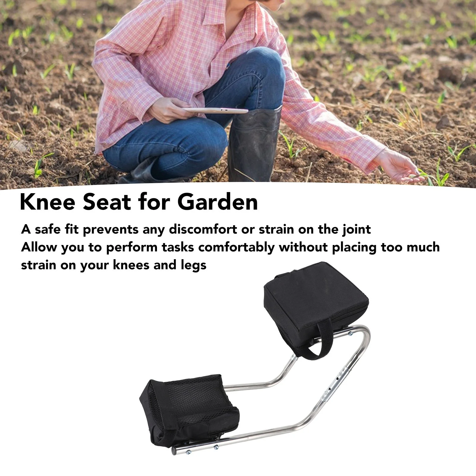 Knee Seat Gardening Tool Reduce Stress Stainless Steel Portable Gardening Kneeler Ergonomic High Load Bearing for Plant Garlic