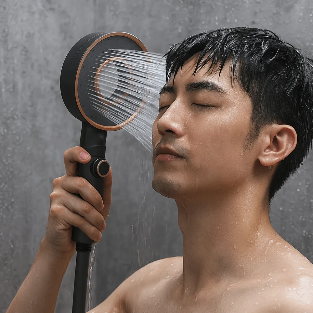 

One-Key Stop High Pressure Shower Head Plastic Adjustable Handheld Showerhead Water Saving Design Spray Nozzle