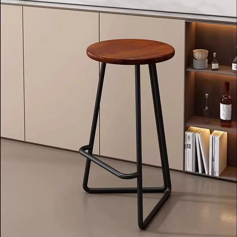 Nordic Home Designer Barstoel Hoge Cafe Barkruk Massief Houten Zitoppervlak Smeedijzeren Tafel Ronde Kruk Alem Ljatorio