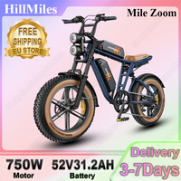 Electric Bicycle 750W Motor 52V31.2AH Dual Battery Hydraulic Brake City Electric Bike 20in Fat Tire Off-road Milezoom1 E-bike