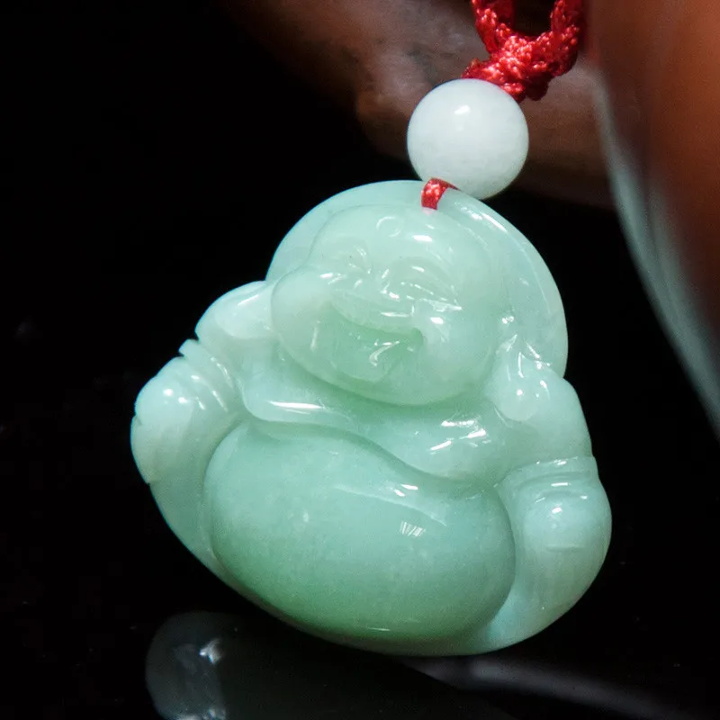 

Fine Jewelry Natural Jade A+ Jadeite Light green Buddha pendant with large belly, women's jade pendant