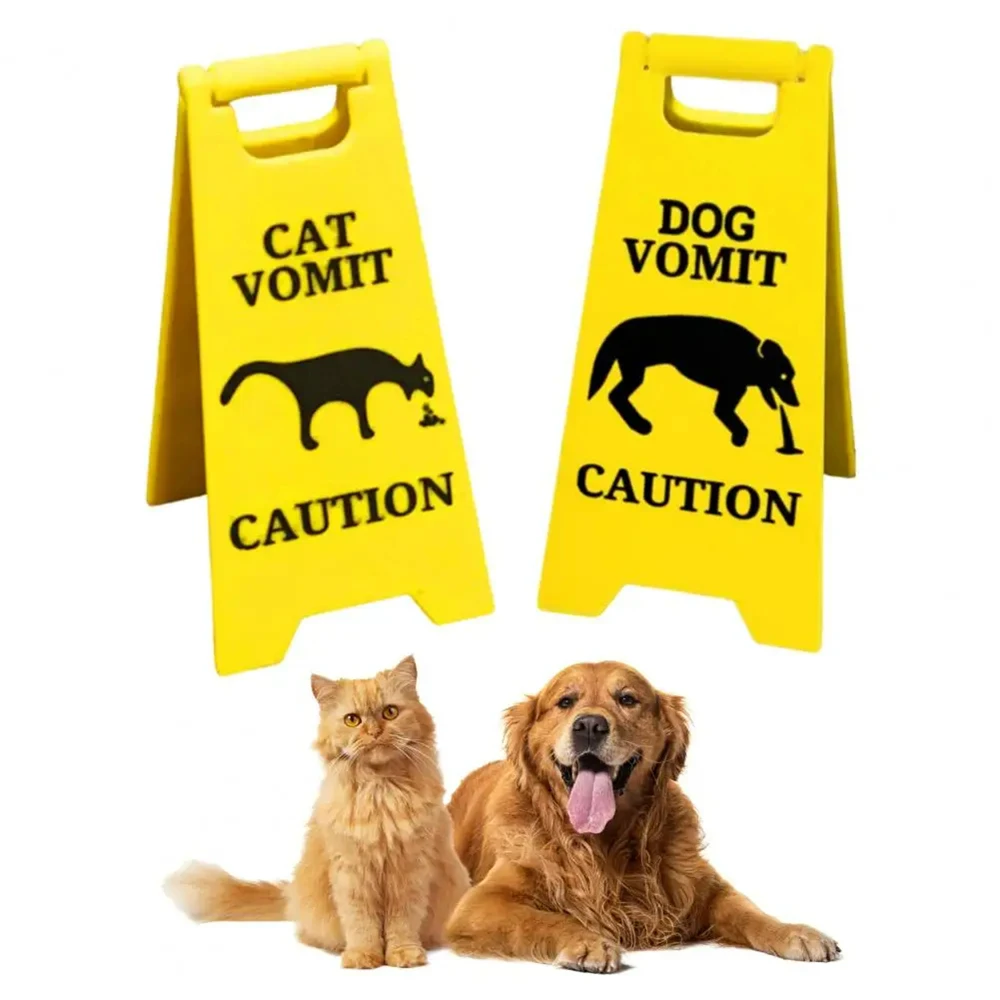 Funny Dog Cat Vomit Sign Bright Yellow Outdoor Garden Yard Lawn Pet Cat Vomit Warning Sign Bathroom Decoration