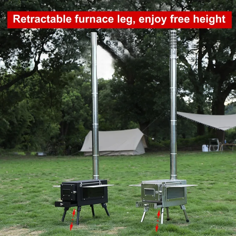 Portable Outdoor Glamping Heater Sauna Stoves Solid Fuel Cast Iron Folding Camping Wood Burning Stove Grill Stand Utensil