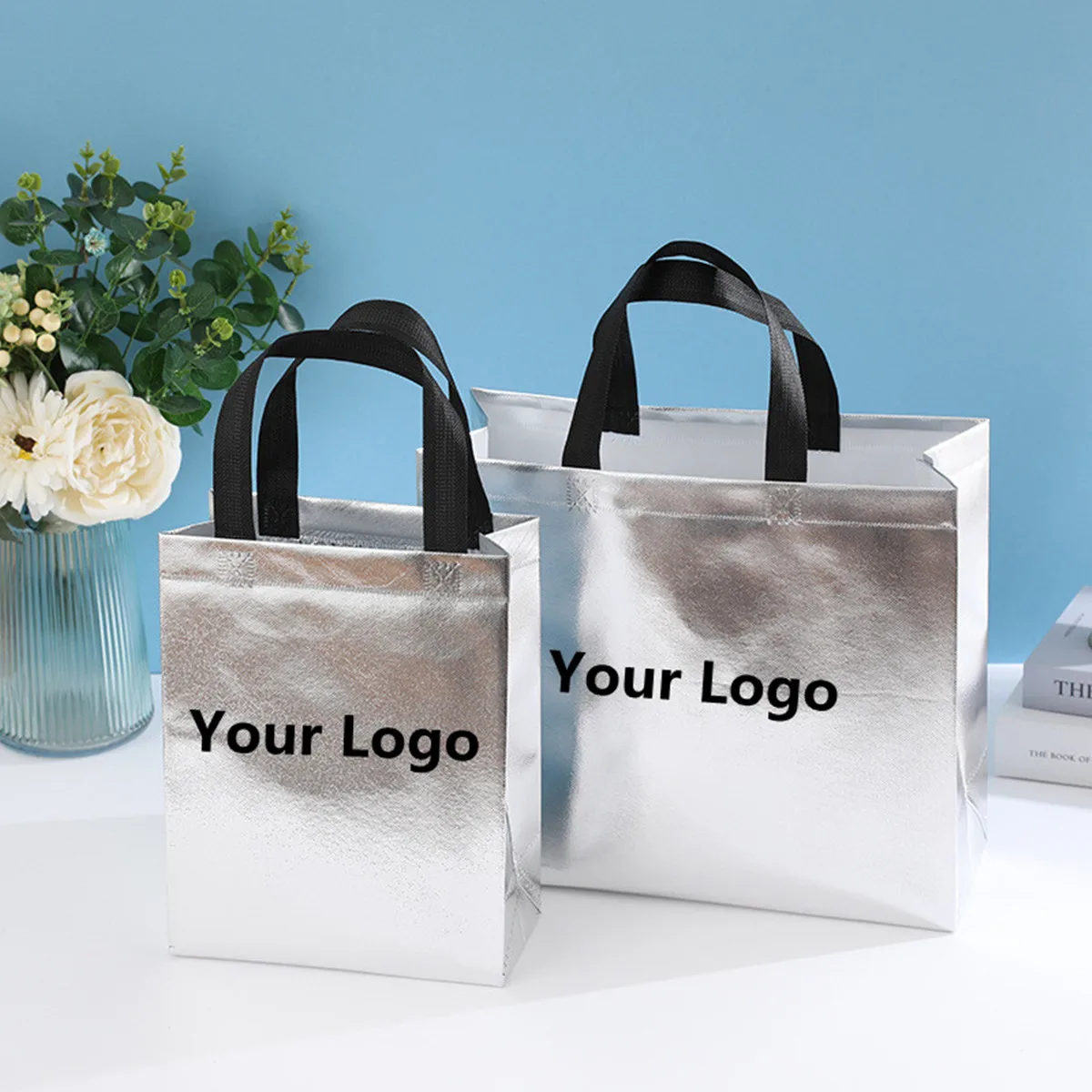 50pcs Business Bag lamination Non Woven Fabric Bag Laser Gift Bag Shopping Bag Gue logost Clothing Present Package Wedding