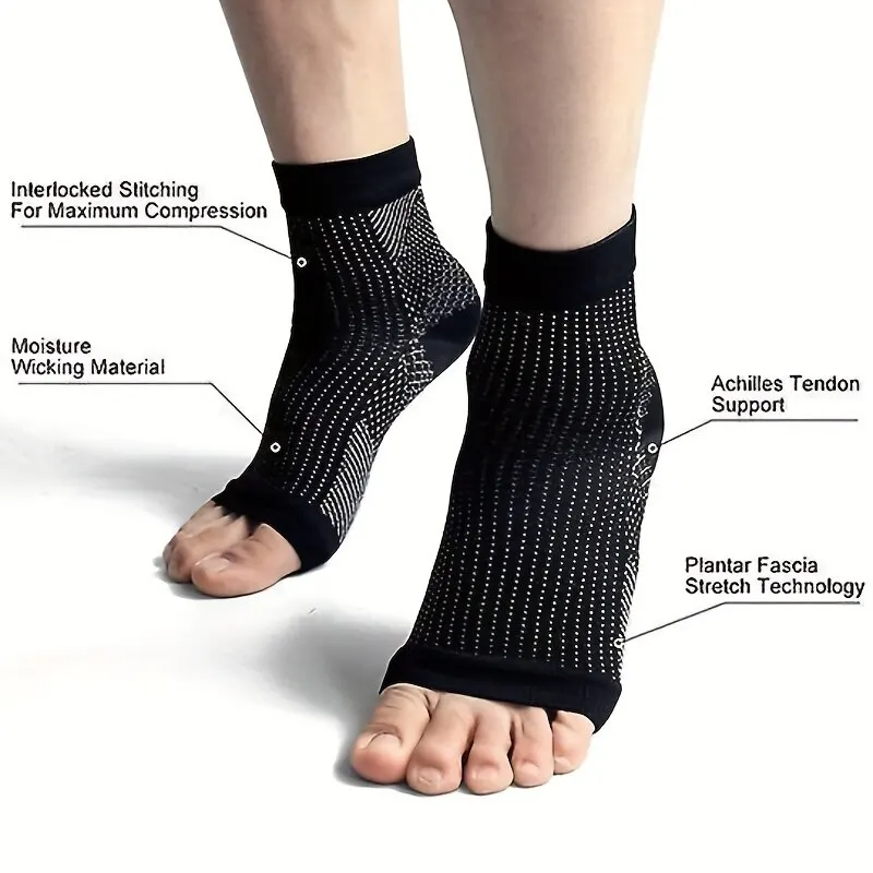 2 Pair Compression Socks for Ankle Support, Open Toe Design for Plantar Fasciitis Pain Relief