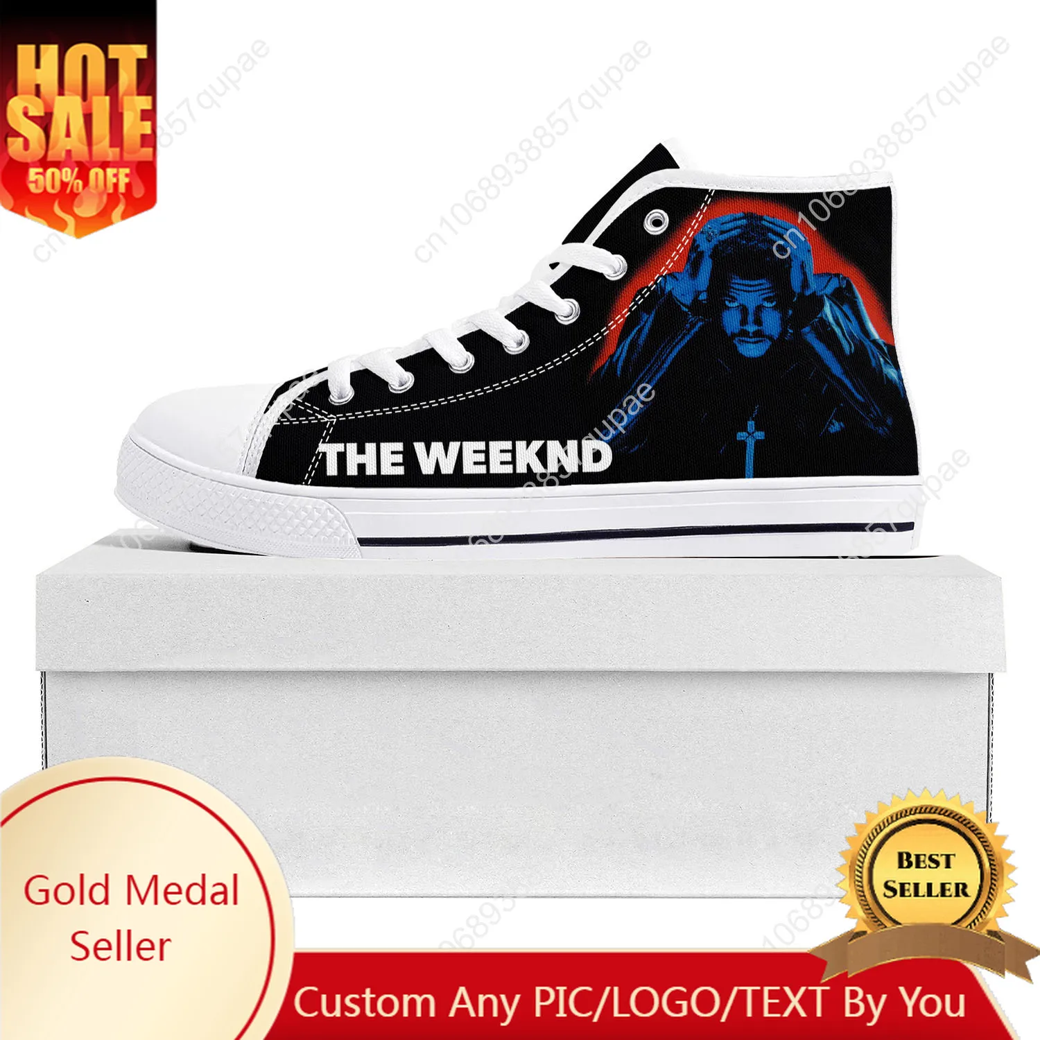 

The Weeknd Singer Pop High Top High Quality Sneakers Mens Womens Teenager Canvas Sneaker Casual Couple Shoes Custom Shoe White