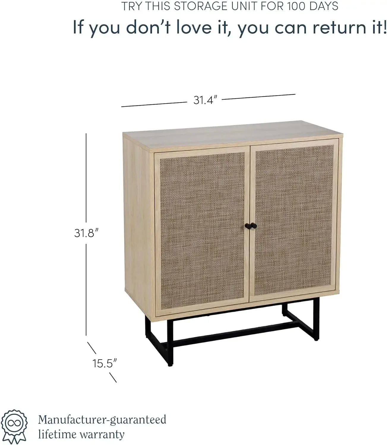 Natan James Kova-armadio portaoggetti naturale con accento, credenza in legno e Rattan, struttura in metallo opaco, interno regolabile