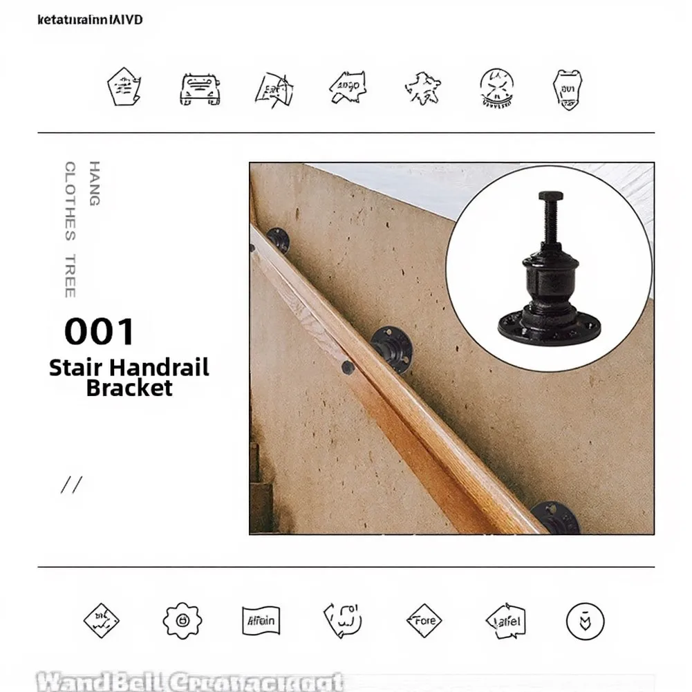Sturdy Iron Pipe Handrail Bracket for Staircases Design Wall-Mounted Support for and Office Applications Sturdy