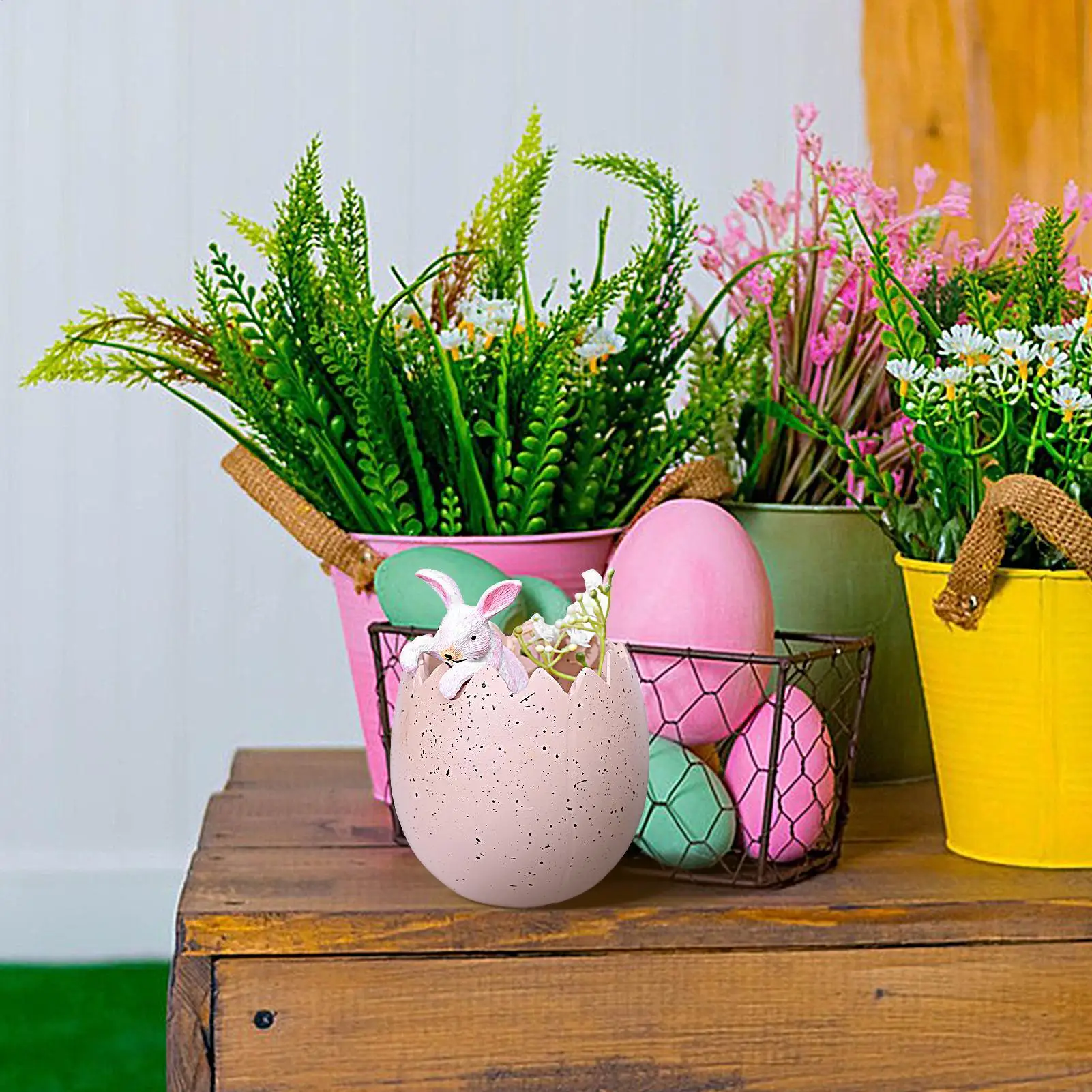 Easter Decorations Resin Egg Rabbit Table Figurines Bunny Decor For Birthday Party Thanksgiving Valentines Holiday Home Garden