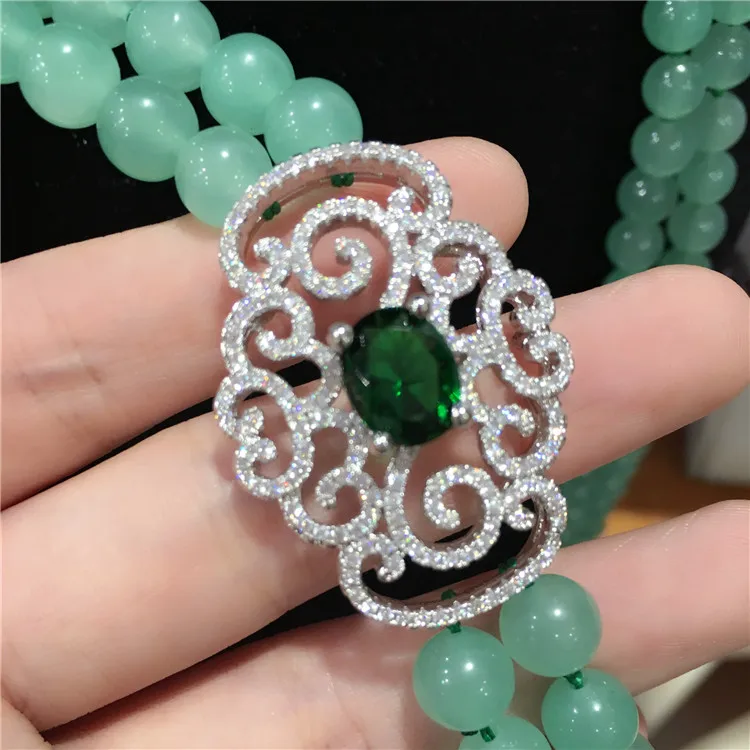 

hot sell natural dongling 8mm green jade beads 2row micro inlay zircon clasp long necklace sweater chain fine jewelry 30-32inch