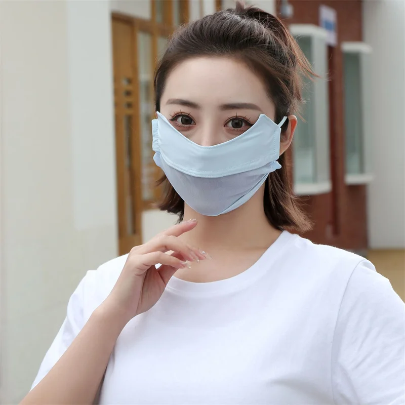 2024 New Sunscreen Mask Traceless for Women Ice Silk Anti-ultraviolet Summer Solid Color Breathable Thin Cover Face Unisex