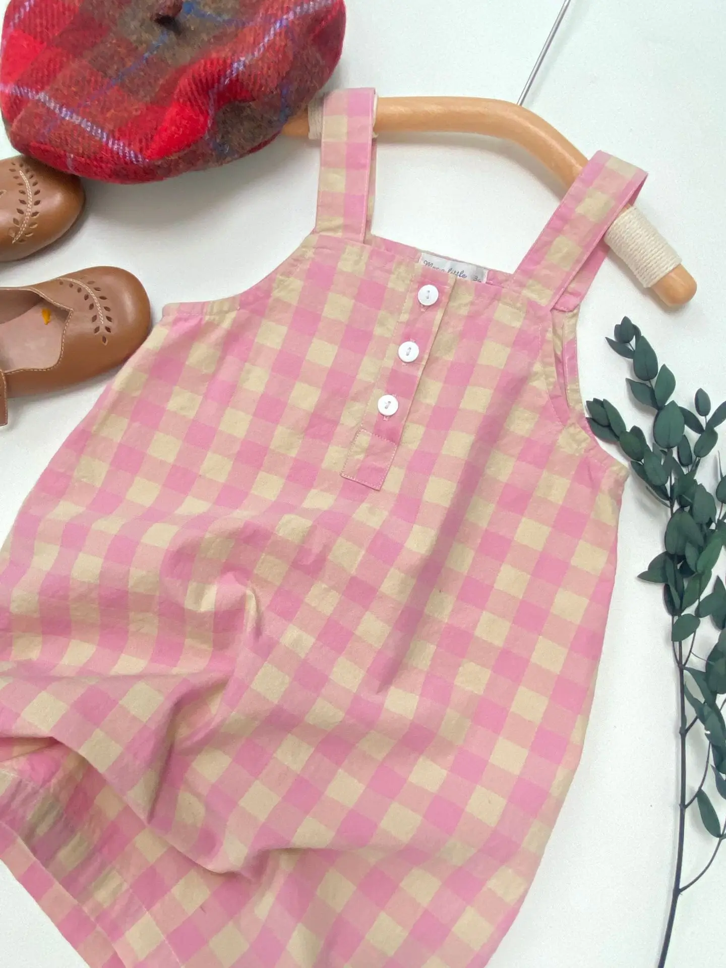 

Jenny&Dave Xinjiang Long staple Cotton Yarn-dyed Pink Plaid Wash Simple Tank Top Girl Dress Girl