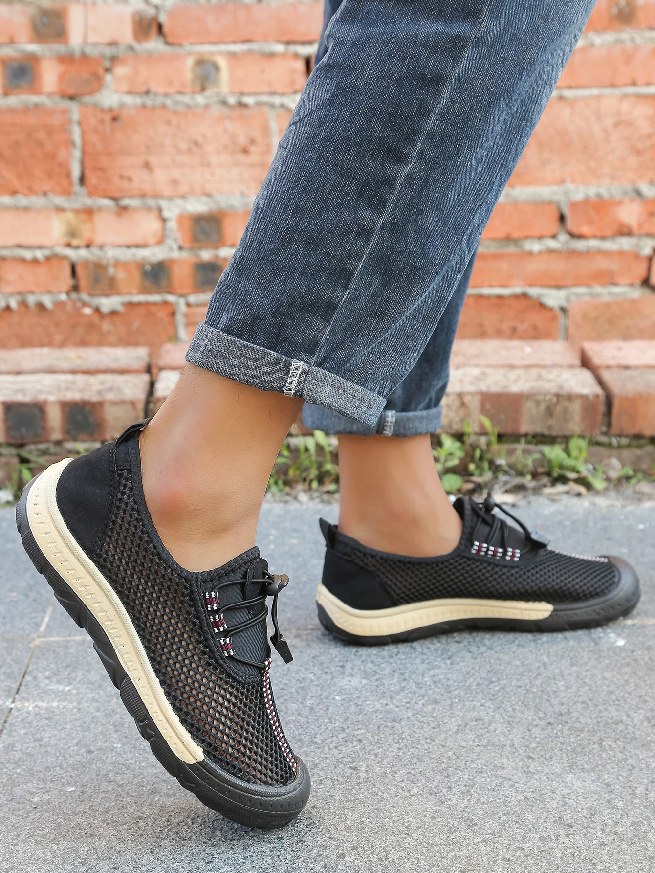 Herren-Schnellverschluss-Wanderschuhe mit Hohlnetz-Design, Gestreiften Ziernähten und Verstärkter Gummikappe für Outdoor und Freizeit – Detail 5