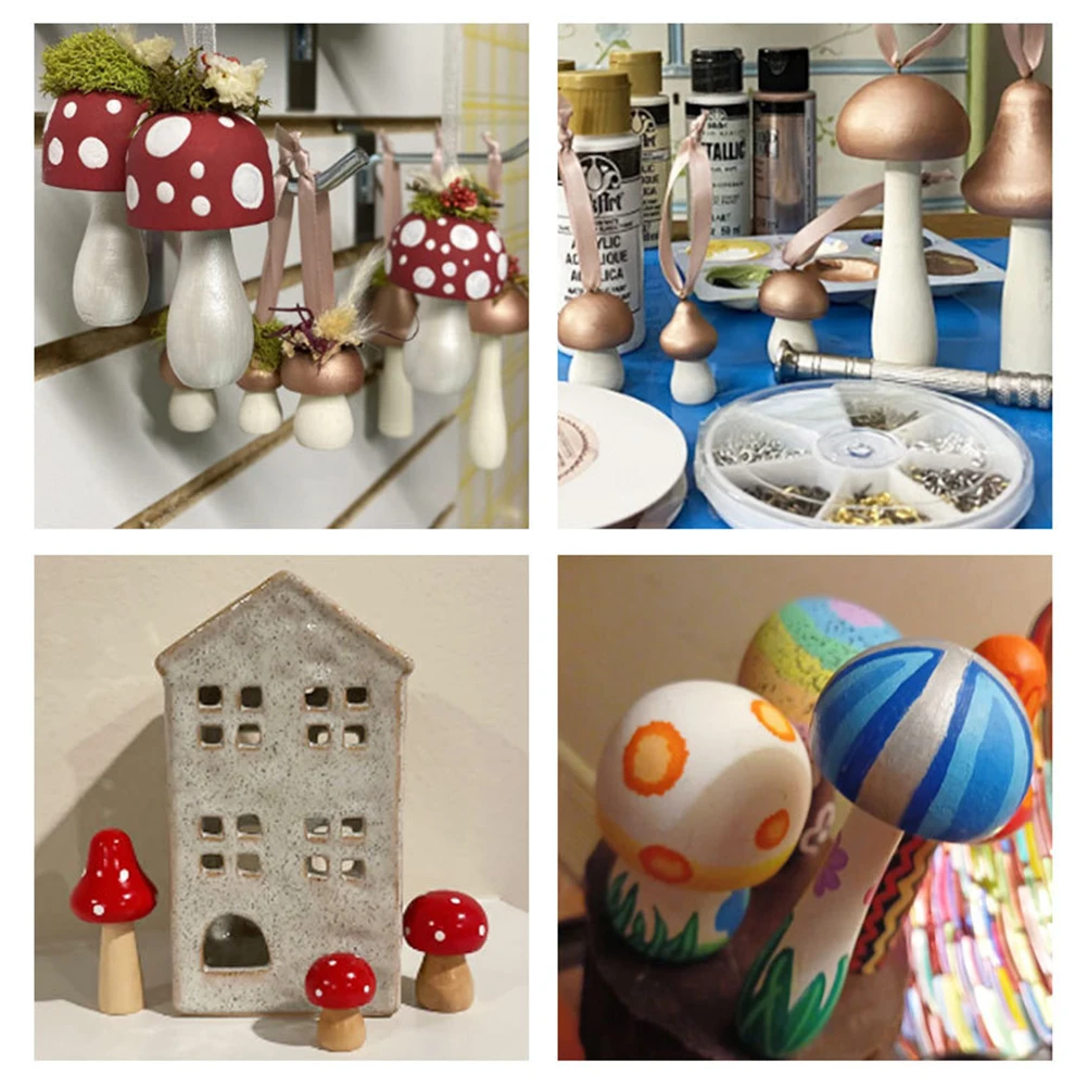 

60pcs Mini Wood Mushrooms DIY Crafts Unfinished Blank Unpainted Kids Decorative naments Handmade Gifts Safe Smooth Creative