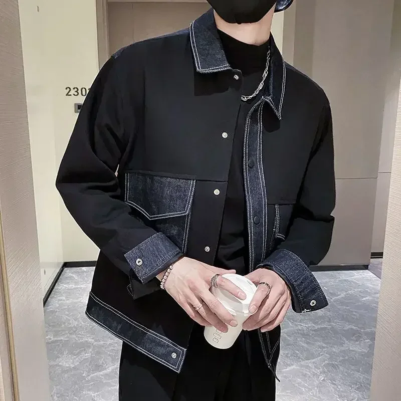 Casual V-neck Male Jean Coats Button Outwear Cheap Price Stylish One Piece Vintage Men's Denim Jacket Menswear Winter Outerwear