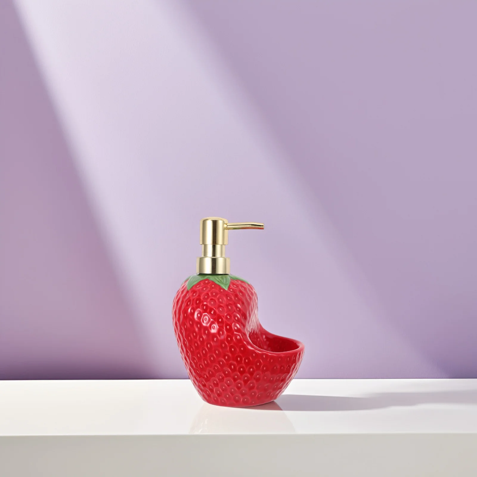 

Cute Strawberry Ceramic Soap Dispenser Refillable Pump Bottle for Kitchen Dishwashing Liquid Hand Lotion Cleaning Accessory
