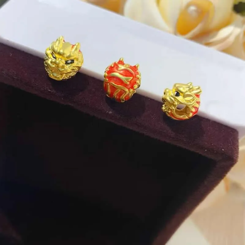 New 24K Yellow Gold Bracelet 3D Gold Red Loong Bracelet For Women