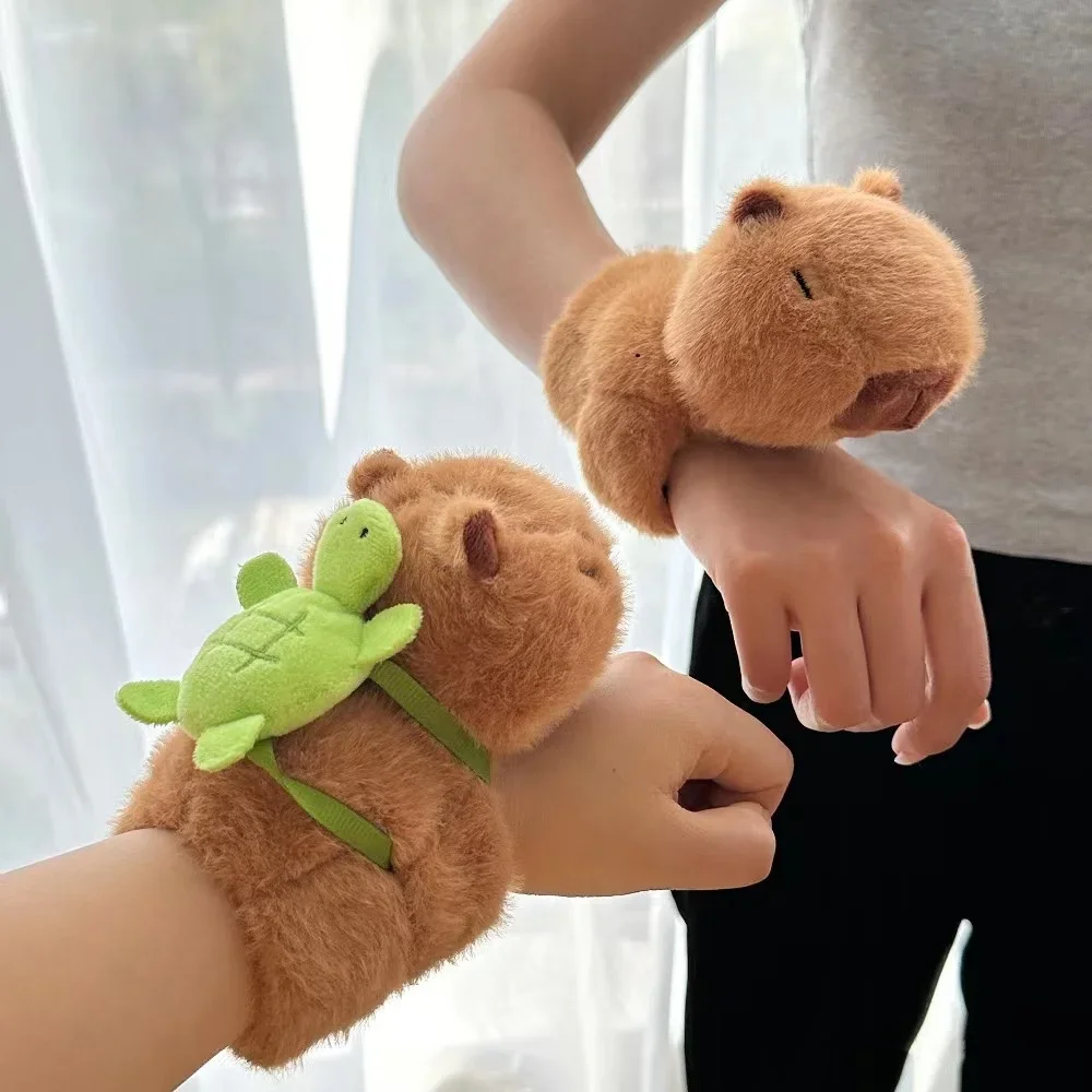 Capybara Plush Toy Hand Ring Tortoise Capybara Clap Circle Toys Slap Snap Wrap Wrist Lying Down Doll Pop Circles Kids Gift