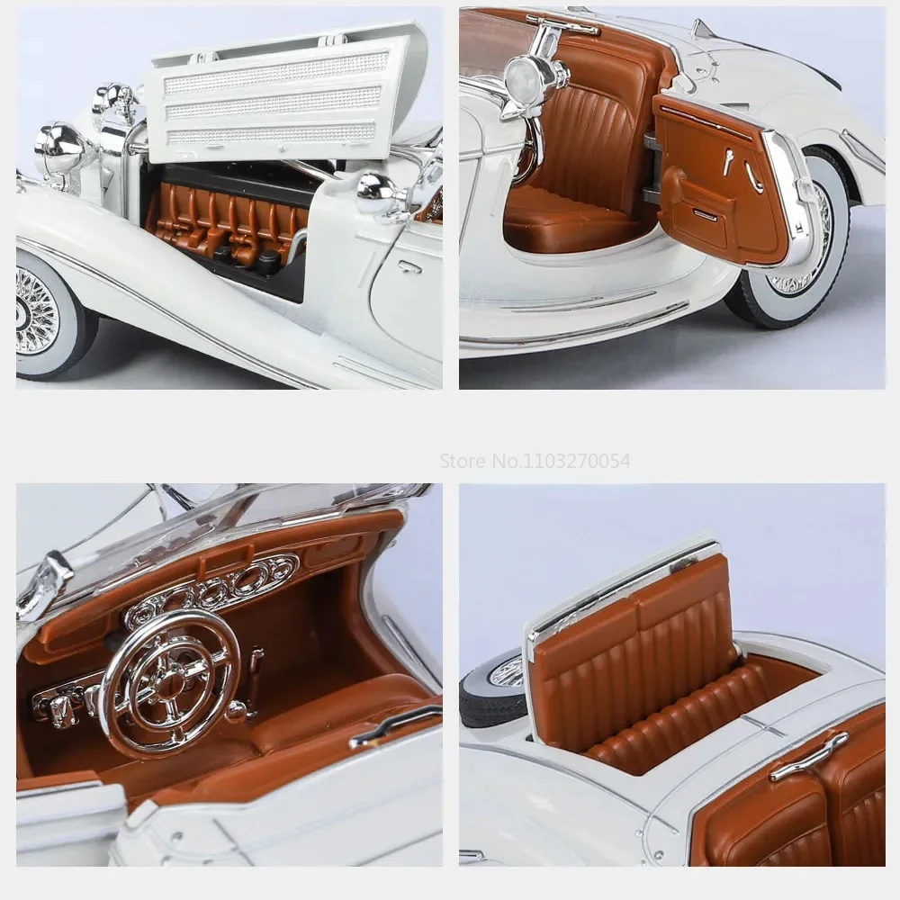 Scale 1/24 500K Vintage Die-casting Alloy Car Model Toys Sport Car with Pull Back Sound Light Door Opened Vehicles for Boy Gifts