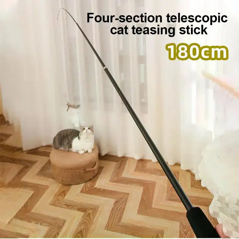 Four Section Telescopic Cat Stick 1.8m Super Long Carbon Fiber Fishing Rod Scratch Resistant Feather Cat Toy Pet Supplies