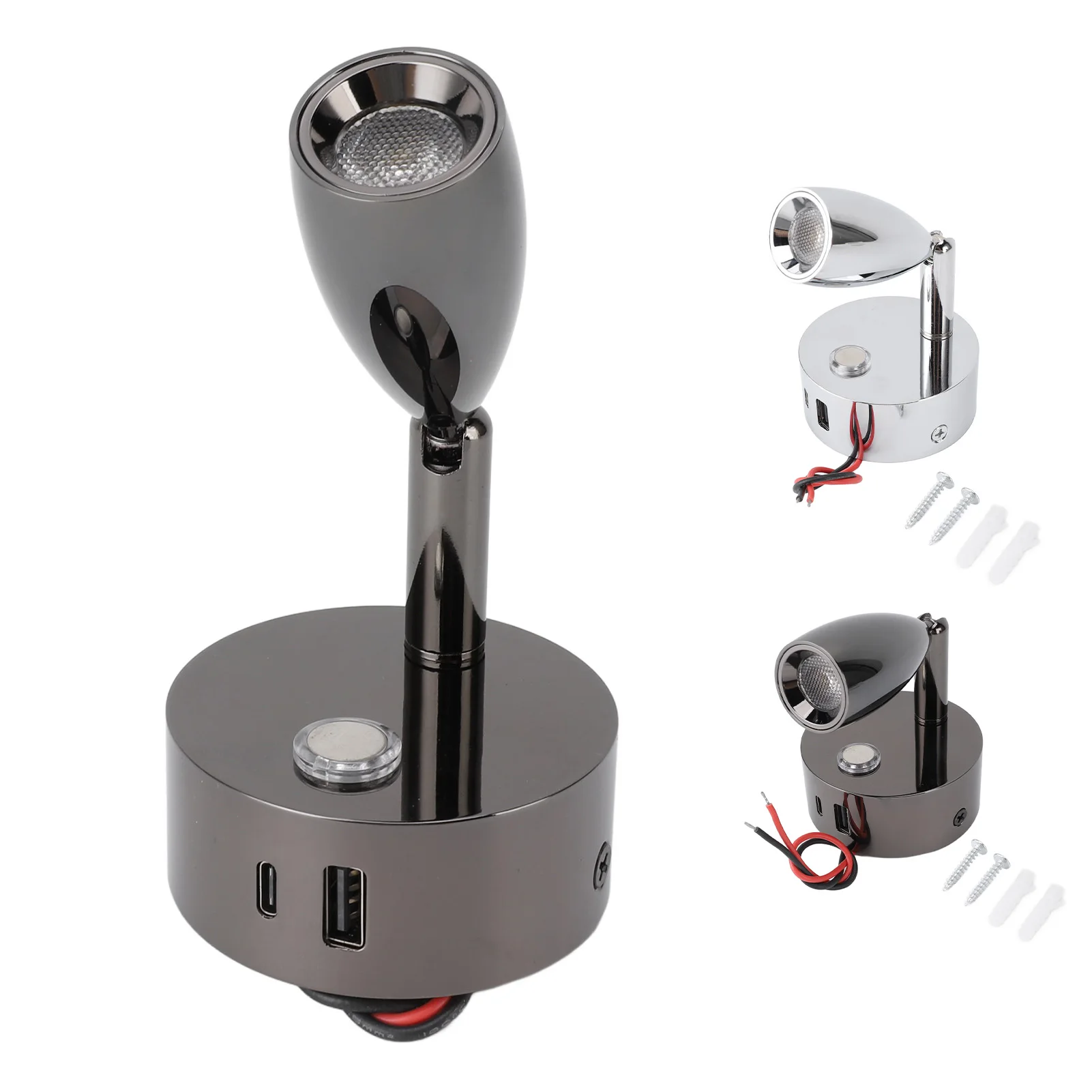 Bedside Reading Lamp RV Reading Lamp USB Port Matte 3 Color Temperature Dimmable Touch  RV Reading Wall Sconce DC12‑24V view 3