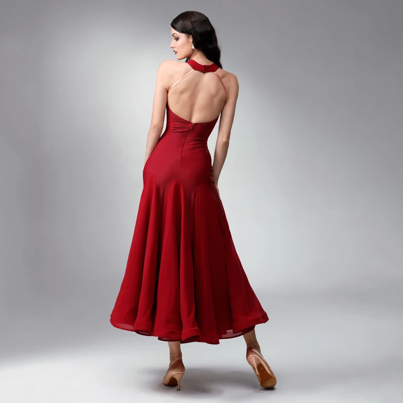 High-End Women Party Latin Dance Dress Red Halter Latin Dancing Dress Ballroom Dance Competition Dress Stage Wear SL8732