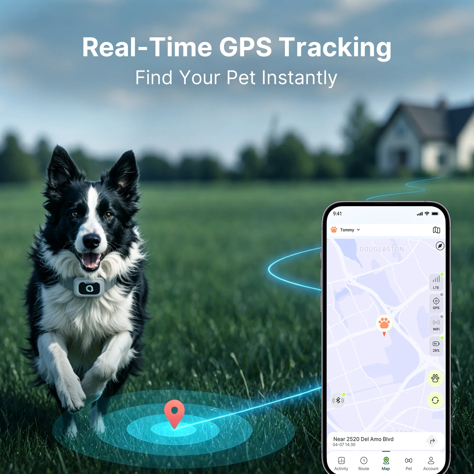 ABBIDOT G30 Smart GPS Dog Tracker Real Time Tracking Activity Monitor Location History Rechargeable APP Support  for Dogs & Cats
