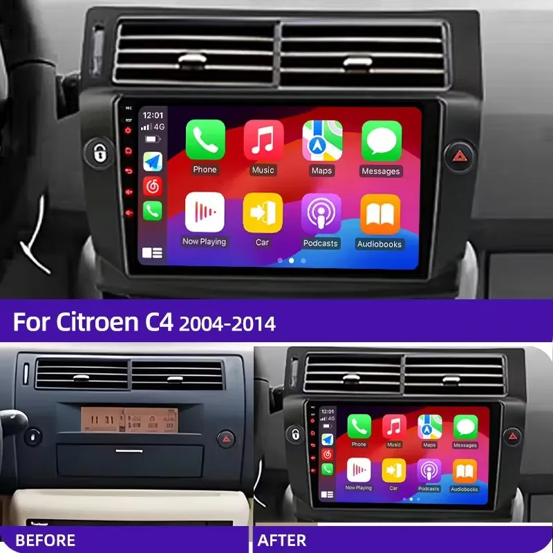 Android 15 Carplay Car Radio For Citroen C4 C-Triomphe Quatre 2004 - 2014 Navigation GPS Multimedia Player Stereo WiFi+4G DSP BT
