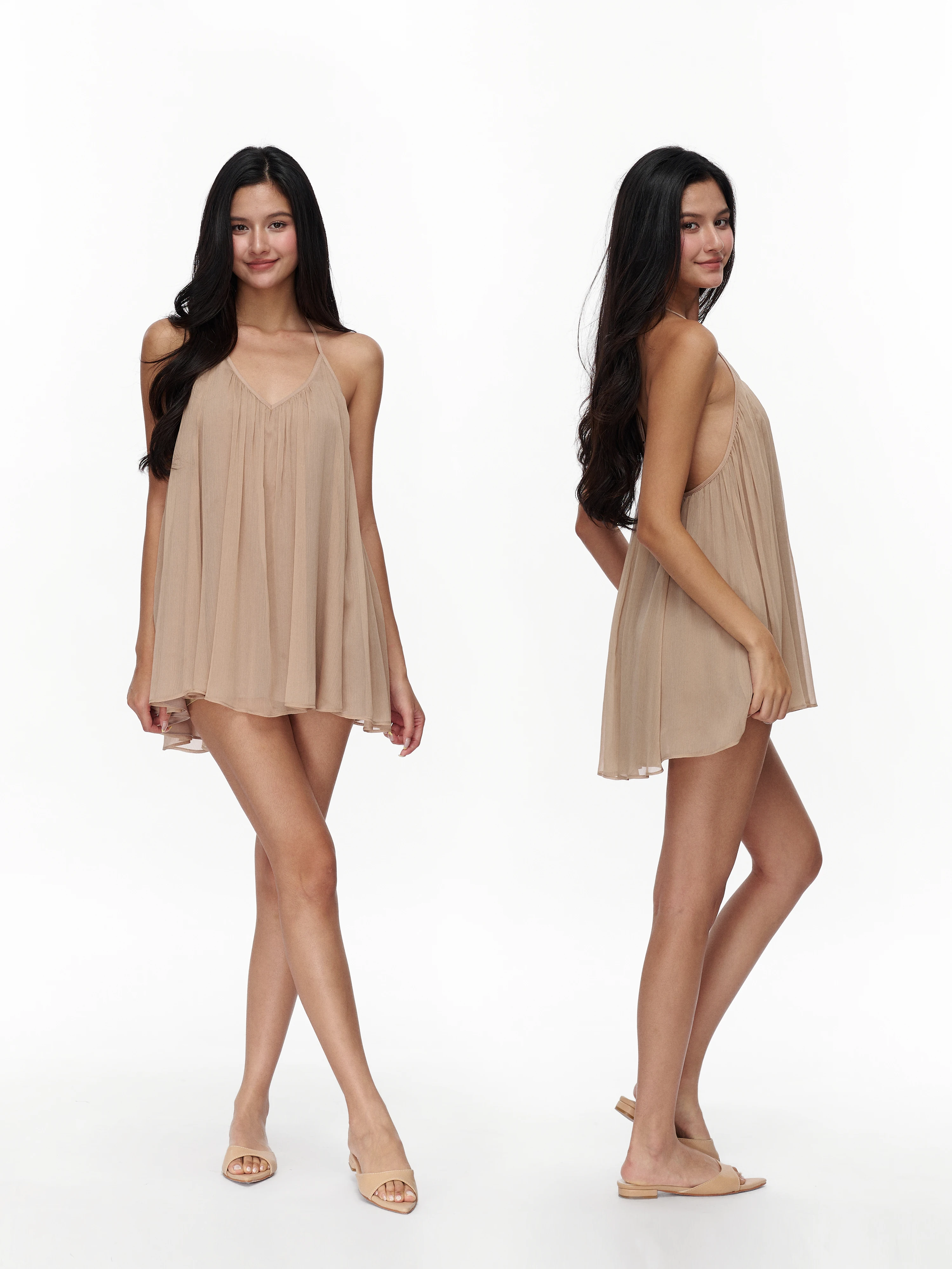 Loose V-Neck Backless Neck Hanging Strapless Chiffon Vest for Women Long Style Jim Kennet Peach Color Summer Fashion