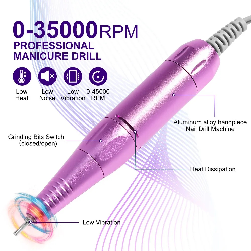 MOSKANY Electric Nail Drill Professional 35000RPM Portable Nails File for Salon Acrylic Gel Rechargeable Nail Drill Manicure Kit