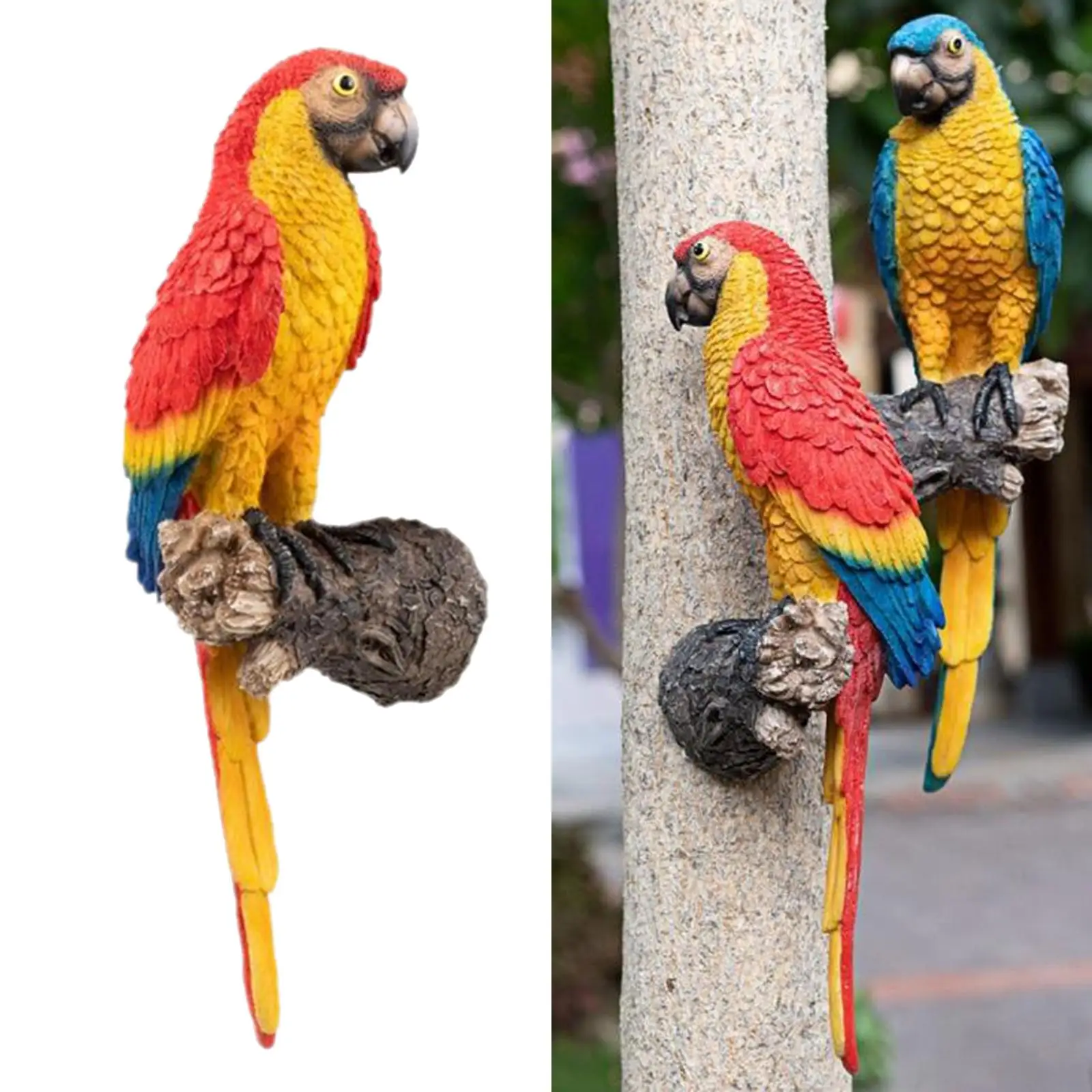 Simulation Resin Red Garden Parrot Statue Wall Hanging DIY Tree Handpainted Macaws Office Decoration Ornament