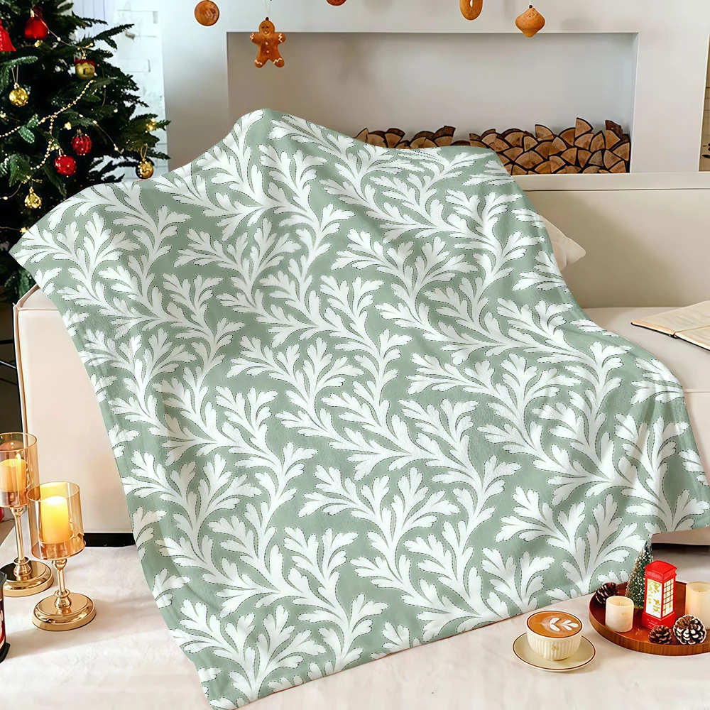 Light Sage Green Botanical Fern Flannel Blanket Soft Fuzzy Plush Cozy Warm Throw for Sofa Bed Couch Home Decor