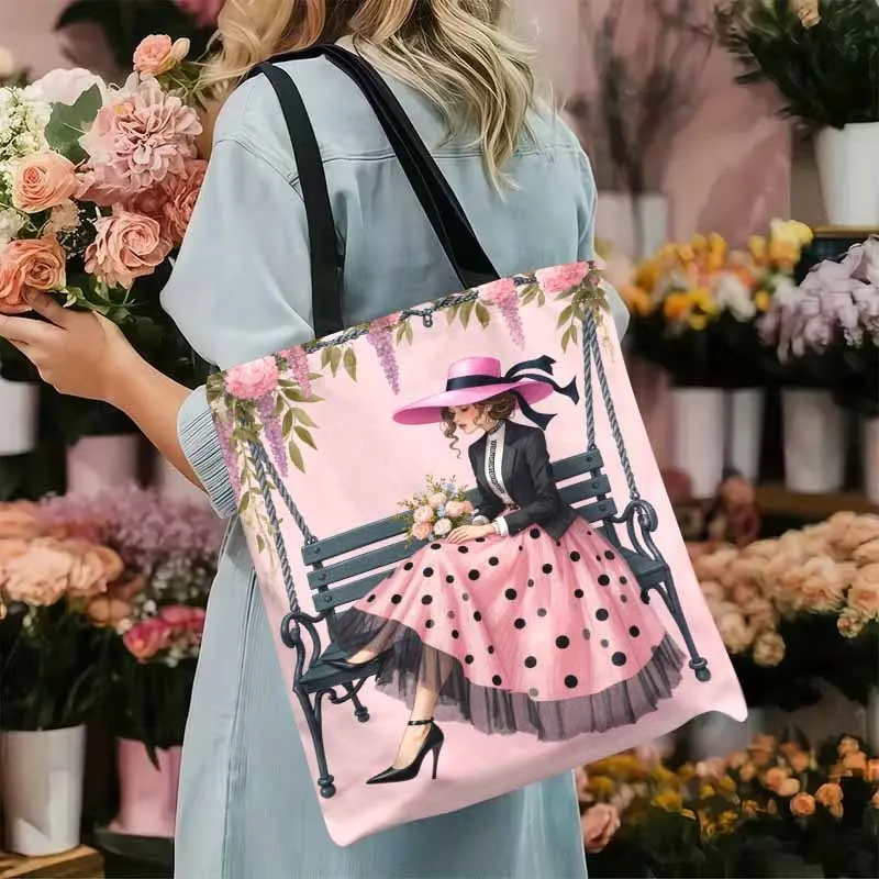 1pc, Pink Polka Dot Tote Bag Blend of Elegance Shoulder Bags for Everyday Use School Library Holiday Gifts Shopping Ladies Bag