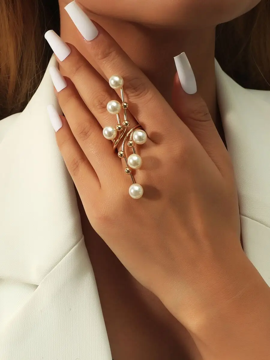 

Faux Pearl Wrap Ring For Women Multicolor Adjustable Design