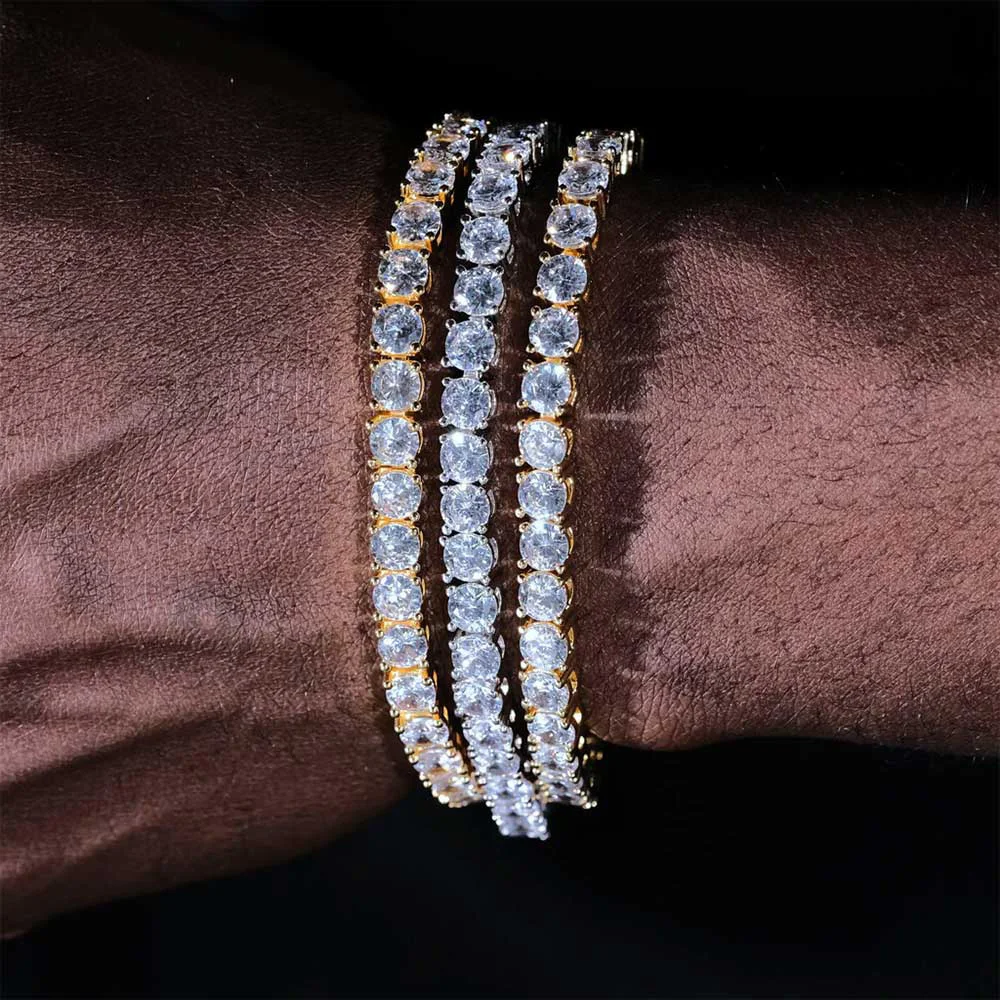 FLEXKING 3/4/5MM Brass Moissanite Tennis Bracelet Pass Diamond Tester For Men Women Hip Hop Sparkling Wedding Jewelry view 6
