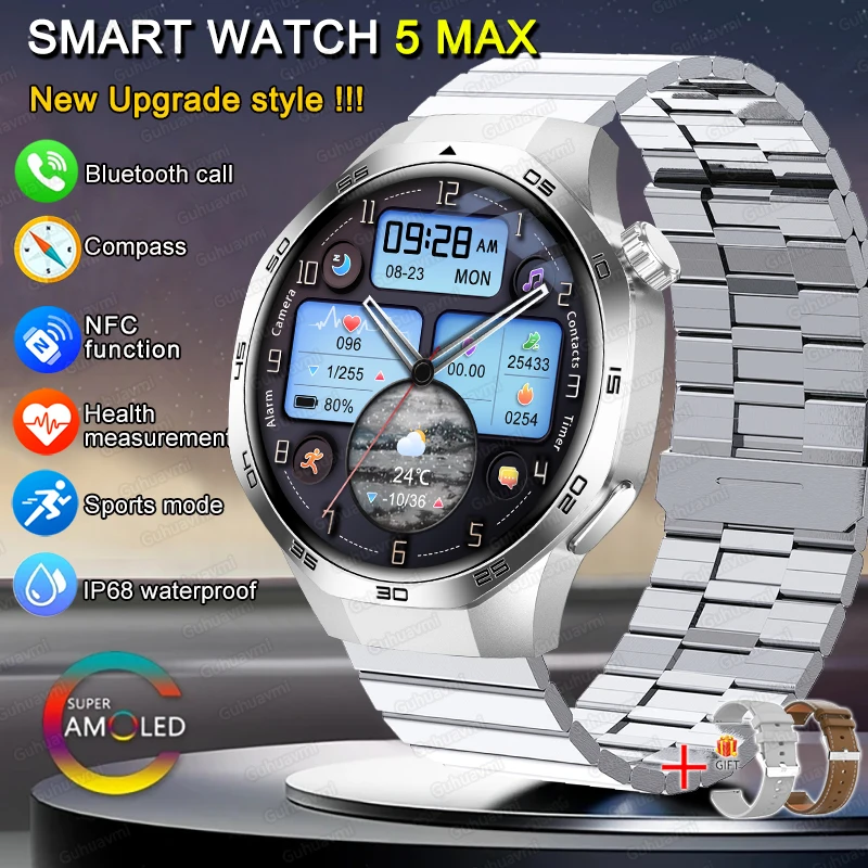 2025 New For Huawei Xiaomi GT5Pro Smart Watch Men NFC GPS Tracker Sapphire AMOLED Screen Heart Rate Bluetooth Call SmartWatch